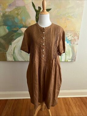 Quince Linen Short Sleeve Dress golden brown - large